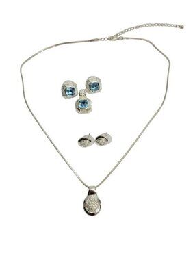 Blue Crystal Silver-Tone Vintage Necklace Set